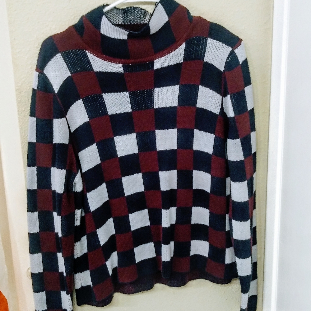 Checkered mock neck sweater